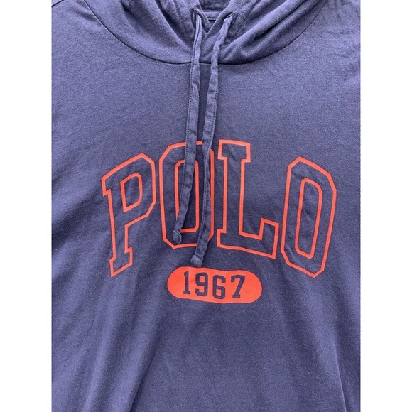 Polo Ralph Lauren Men's Long Sleeve Hooded Tee Shirt Large Navy Spell Out - Picture 2 of 13